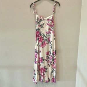 Lulu’s Darling Diva Ivory Floral Print Tie-Strap Bustier Midi Dress